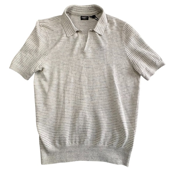 Faherty Short Sleeve Linen Sweater Polo Shirt Mens M Ivory Cuban Collar NEW